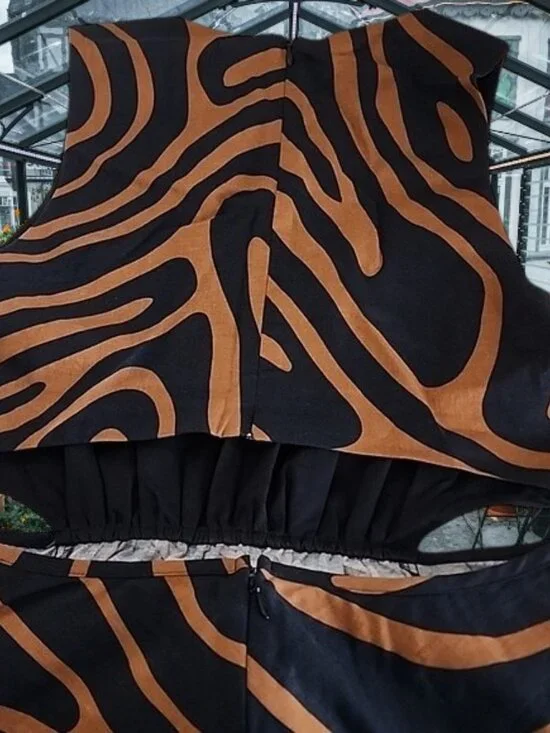 Banana Republic Brown Zebra Print Linen Blend Cut-Out Midi Dress Size:12 NWOT - Picture 6 of 12